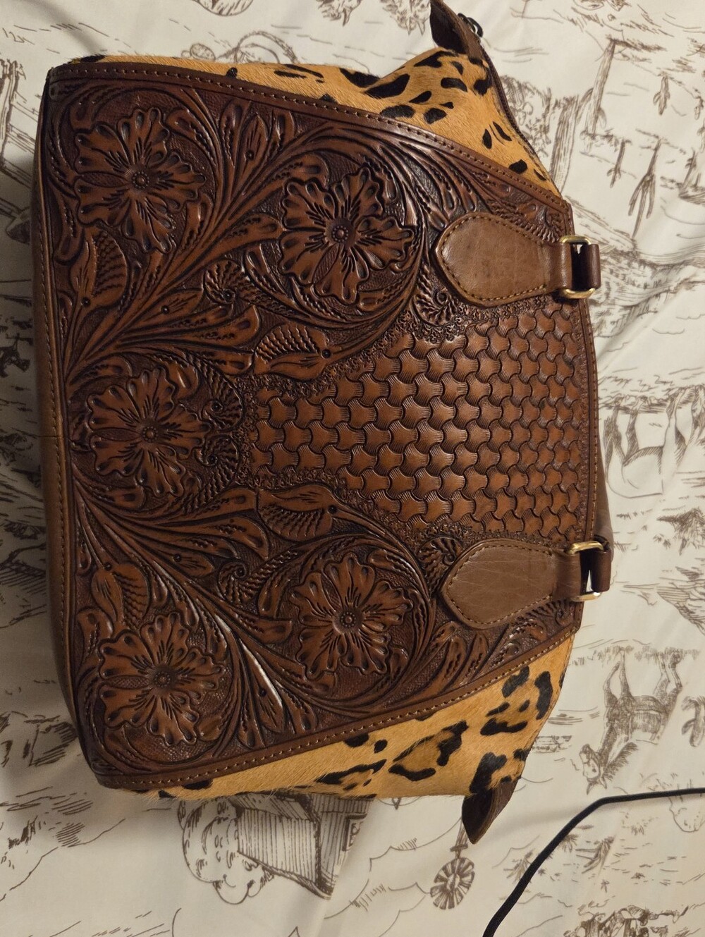 American Darling Leather Tooled Floral Satchel in Brown and Tan